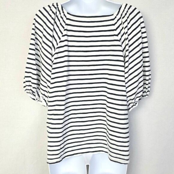 Maurices Large Black White Striped Puff Sleeve Top Women’s L - Picture 4 of 7